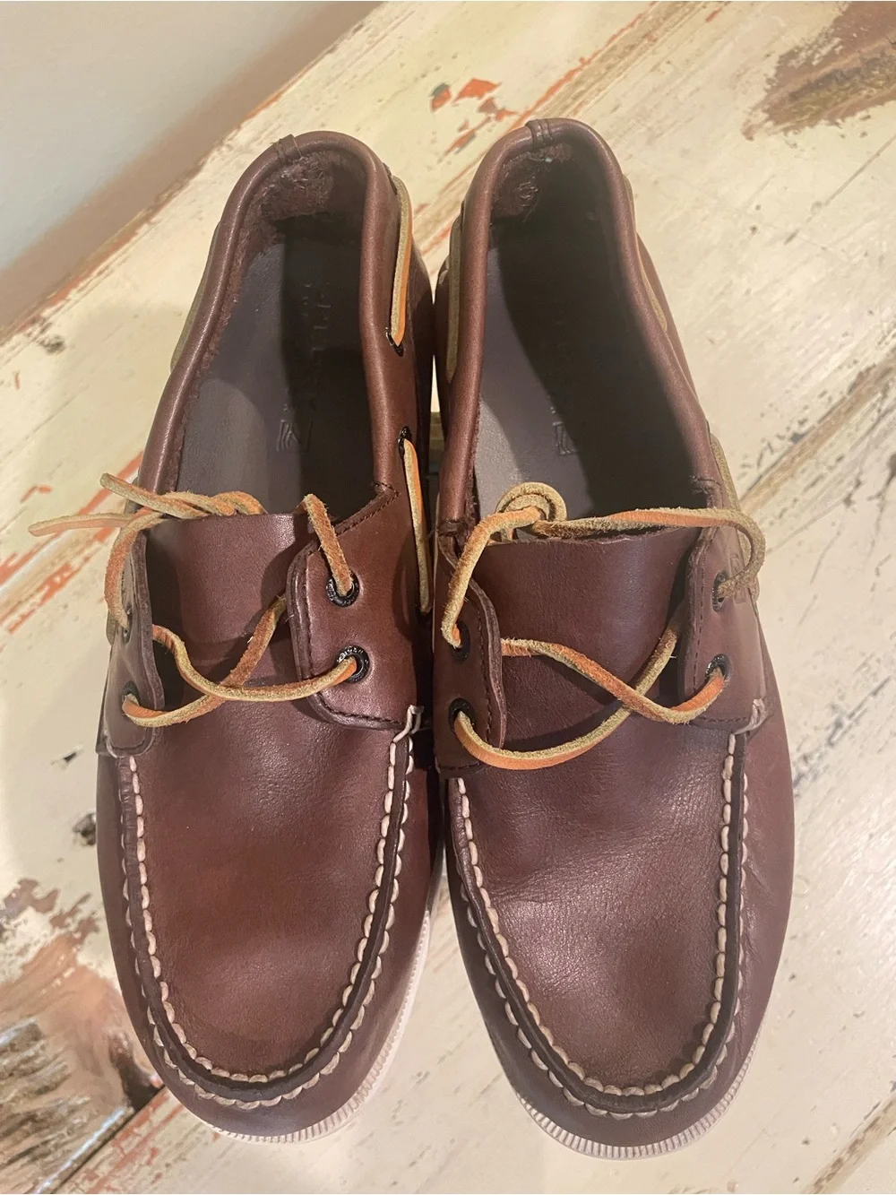 Sperry Dark Brown Leather Boat Shoes with Tan Laces